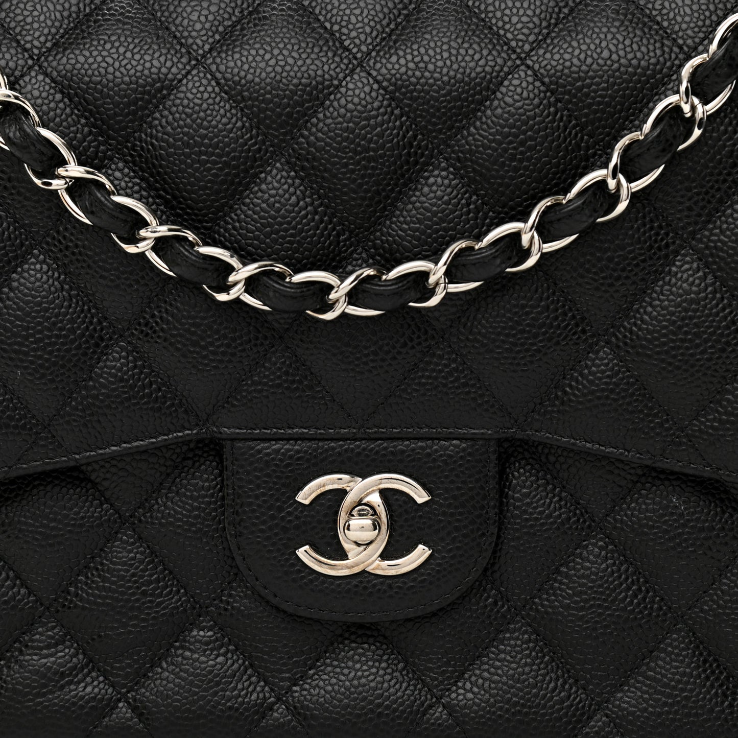 Caviar Quilted Jumbo Double Flap Black