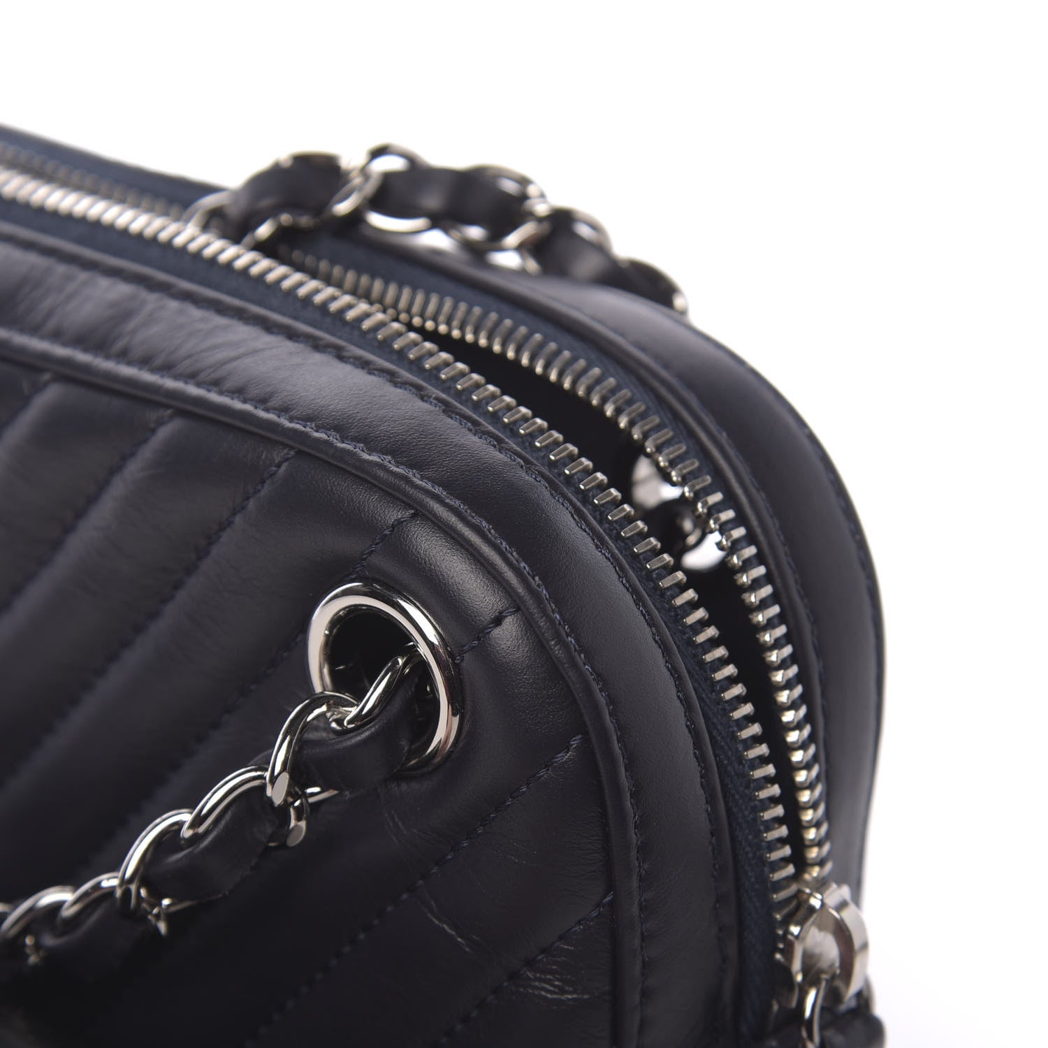 Chanel Calfskin Chevron Quilted Double Camera Bag With Flap Black 10 of 17