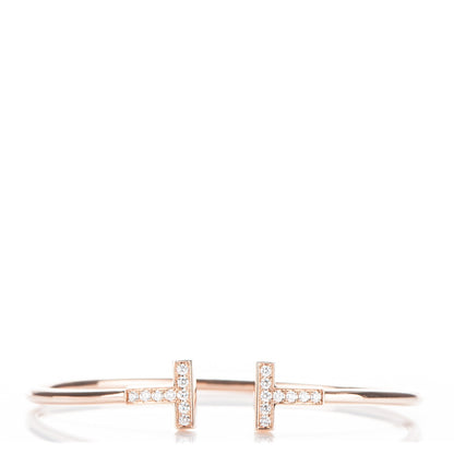 Tiffany 18K Rose Gold Diamond T Wire Bracelet 1 of 4