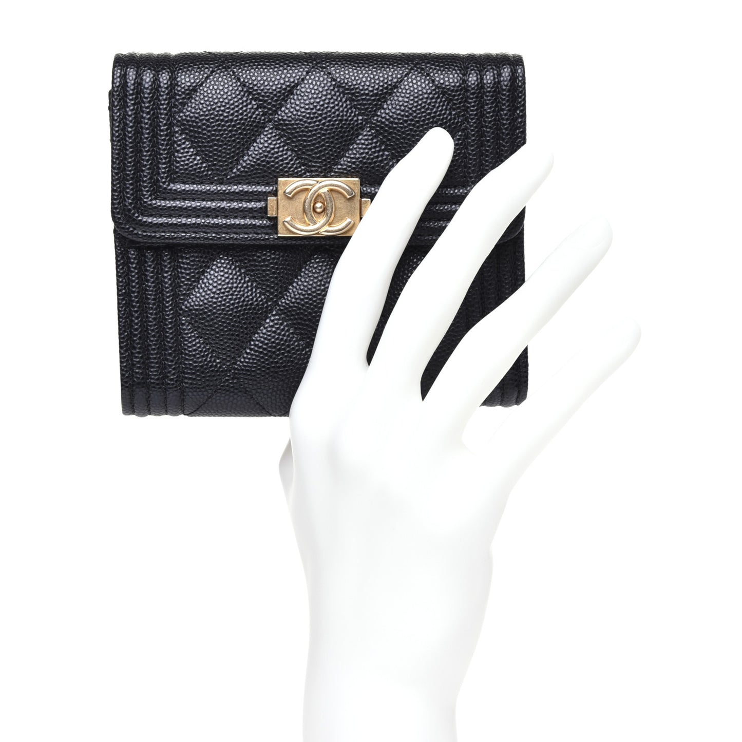 Caviar Quilted Compact Boy Wallet Black