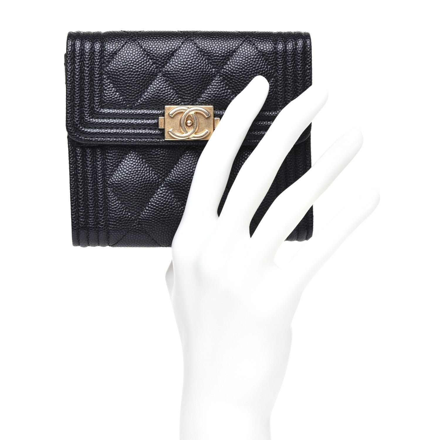 Chanel Caviar Quilted Compact Boy Wallet Black 2 of 12