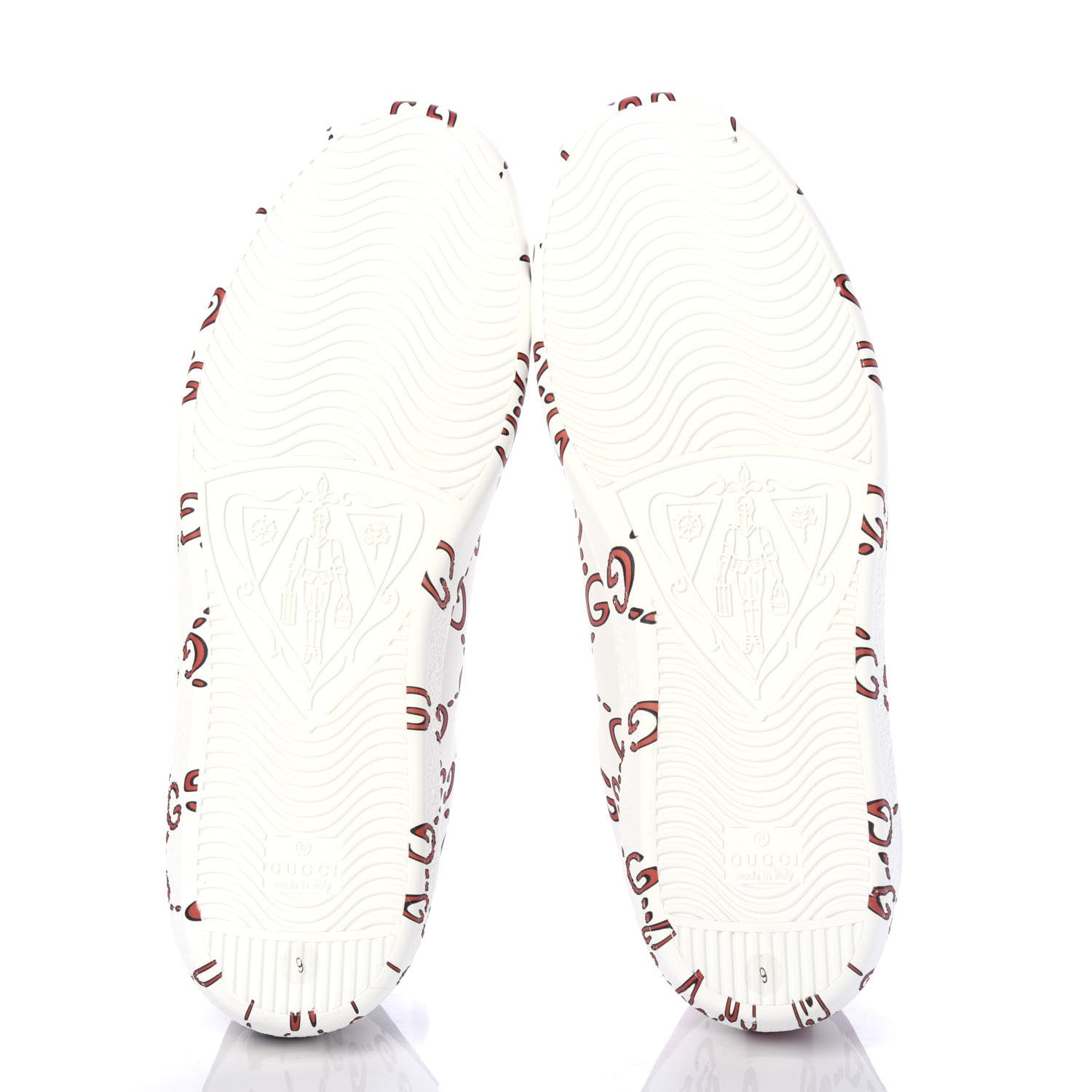Gucci Calfskin GucciGhost Print Mens Ace Sneakers 9 White Hibiscus Red 6 of 12