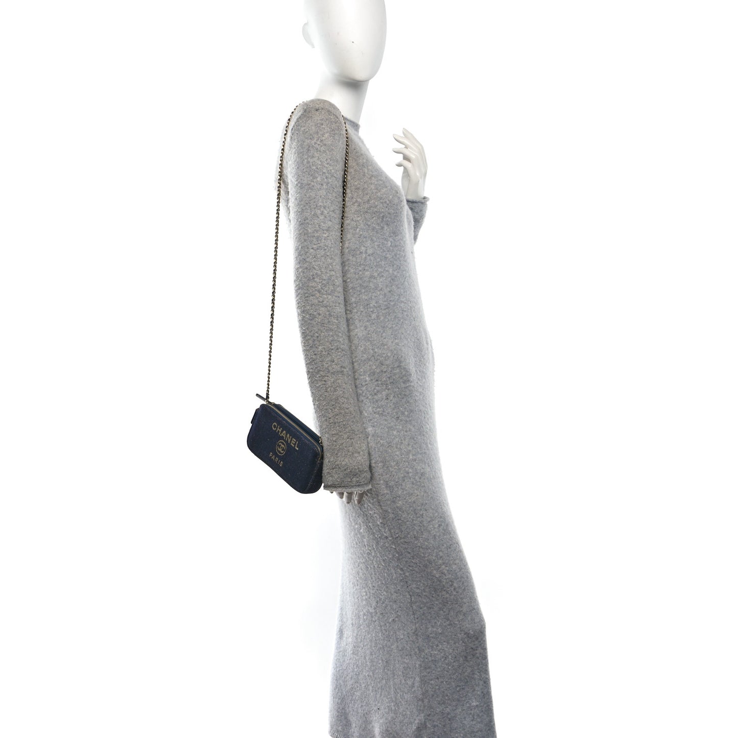 Canvas Small Deauville Clutch With Chain Navy