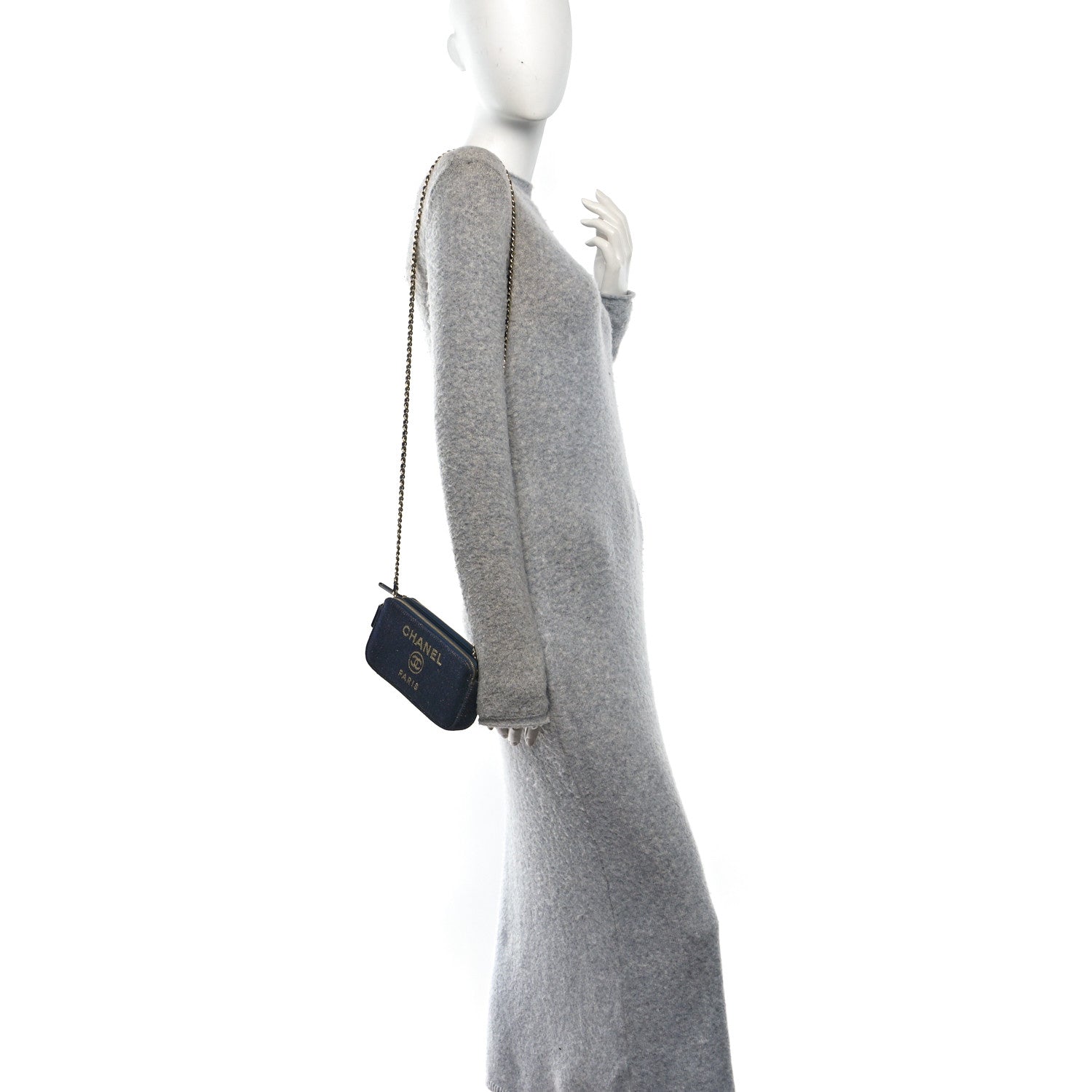 Chanel Canvas Small Deauville Clutch With Chain Navy 2 of 12
