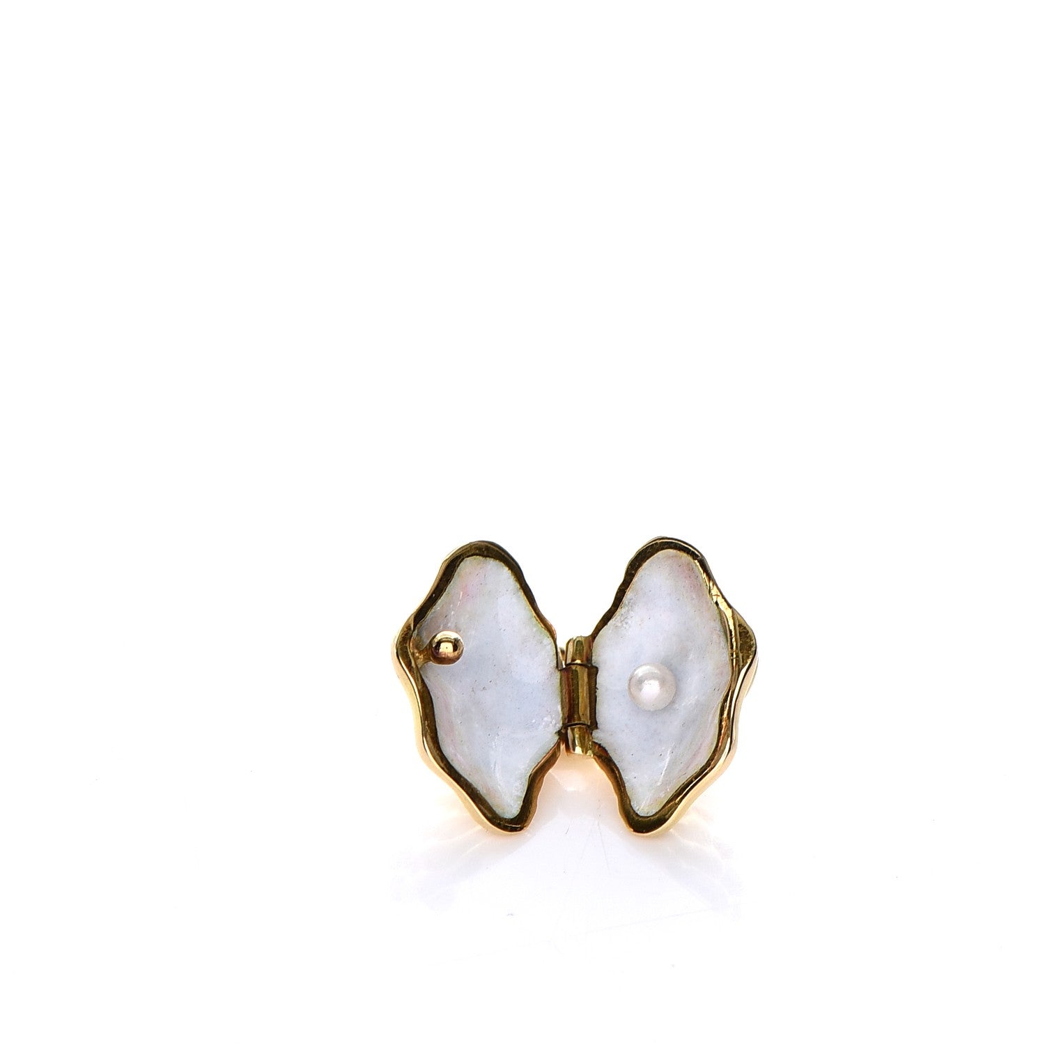 Tiffany 18K Yellow Gold Akoya Pearl Enamel Oyster Charm 3 of 5