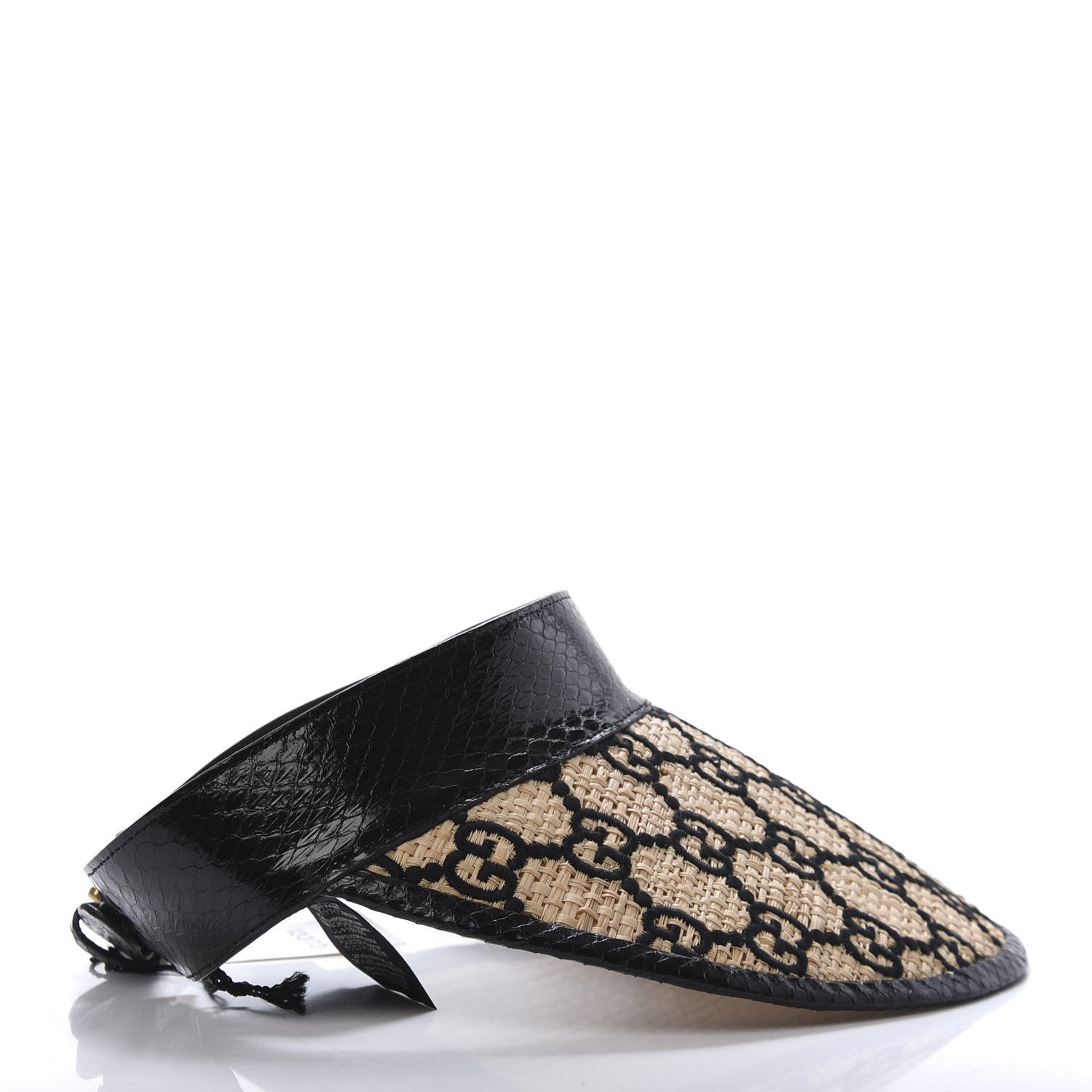 Gucci Raffia Elaphe GG Embroidered Visor M Ivory Black 6 of 8