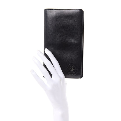 Chanel Goatskin Camellia Embossed Yen Wallet Black 2 of 11