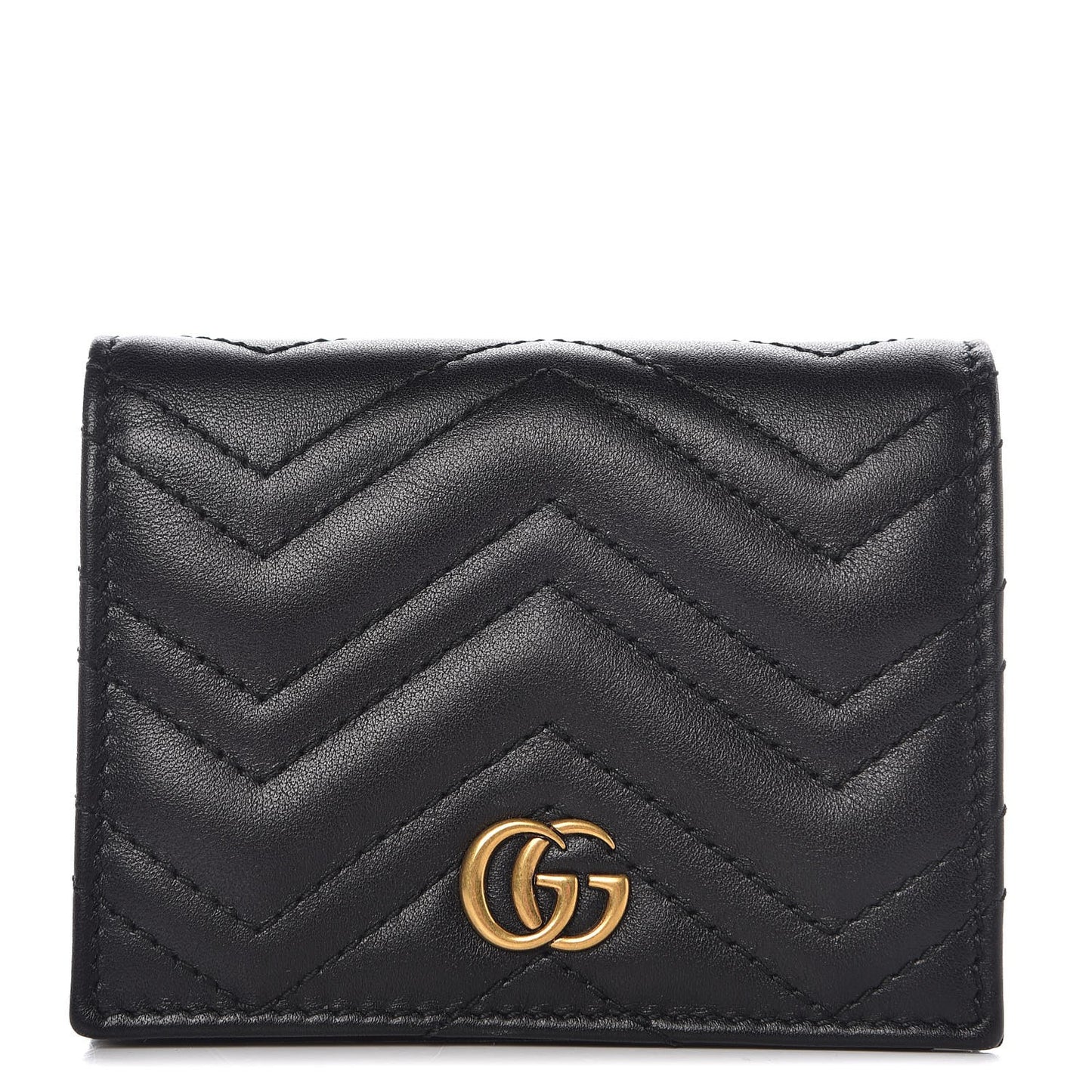 Calfskin Matelasse GG Marmont Card Case Wallet Black