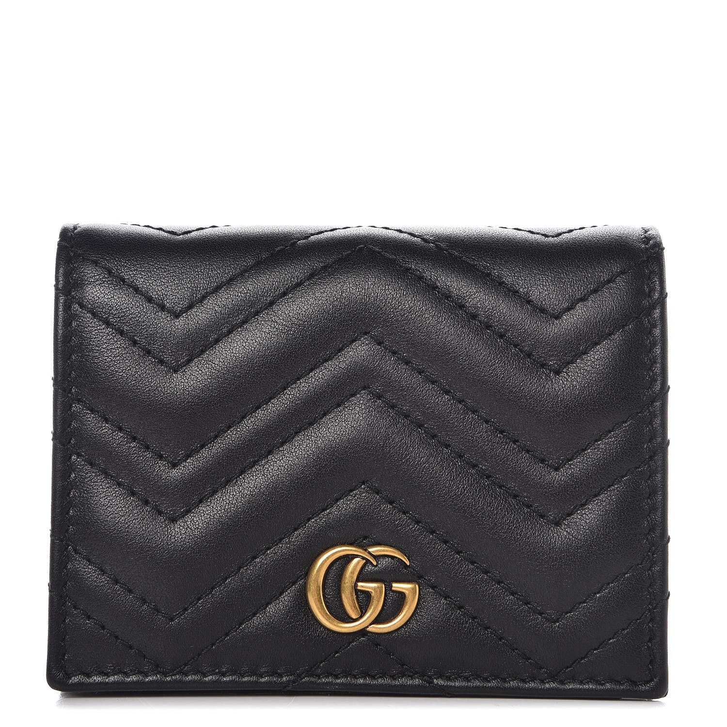 Gucci Calfskin Matelasse GG Marmont Card Case Wallet Black 1 of 9