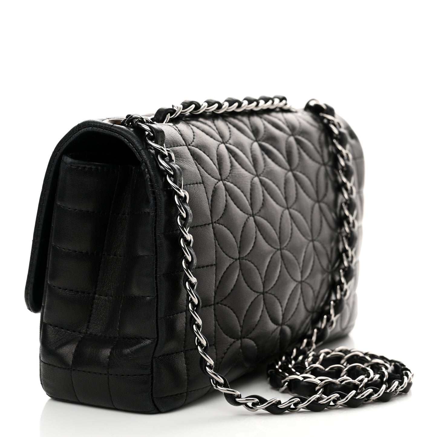 Lambskin Quilted Lady Graphic Flap Black