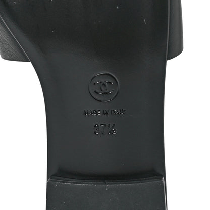 Chanel Calfskin Patent Calfskin Logo Mules 37.5 Black 6 of 8