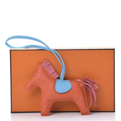 Hermes Milo Lambskin Grigri Rodeo Horse Bag Charm MM Orange Poppy Rose Azalee Bleu Azteque 4 of 4