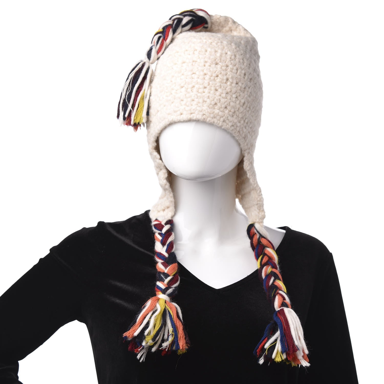 Gucci Wool Hat With Tassels M White Multicolor 2 of 4