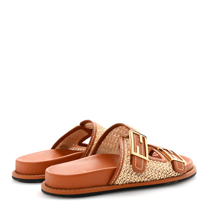 Fendi Raffia Vitello Womens Fendi Feel Buckled Slide Sandals 39 Paglia Brandy 5 of 9