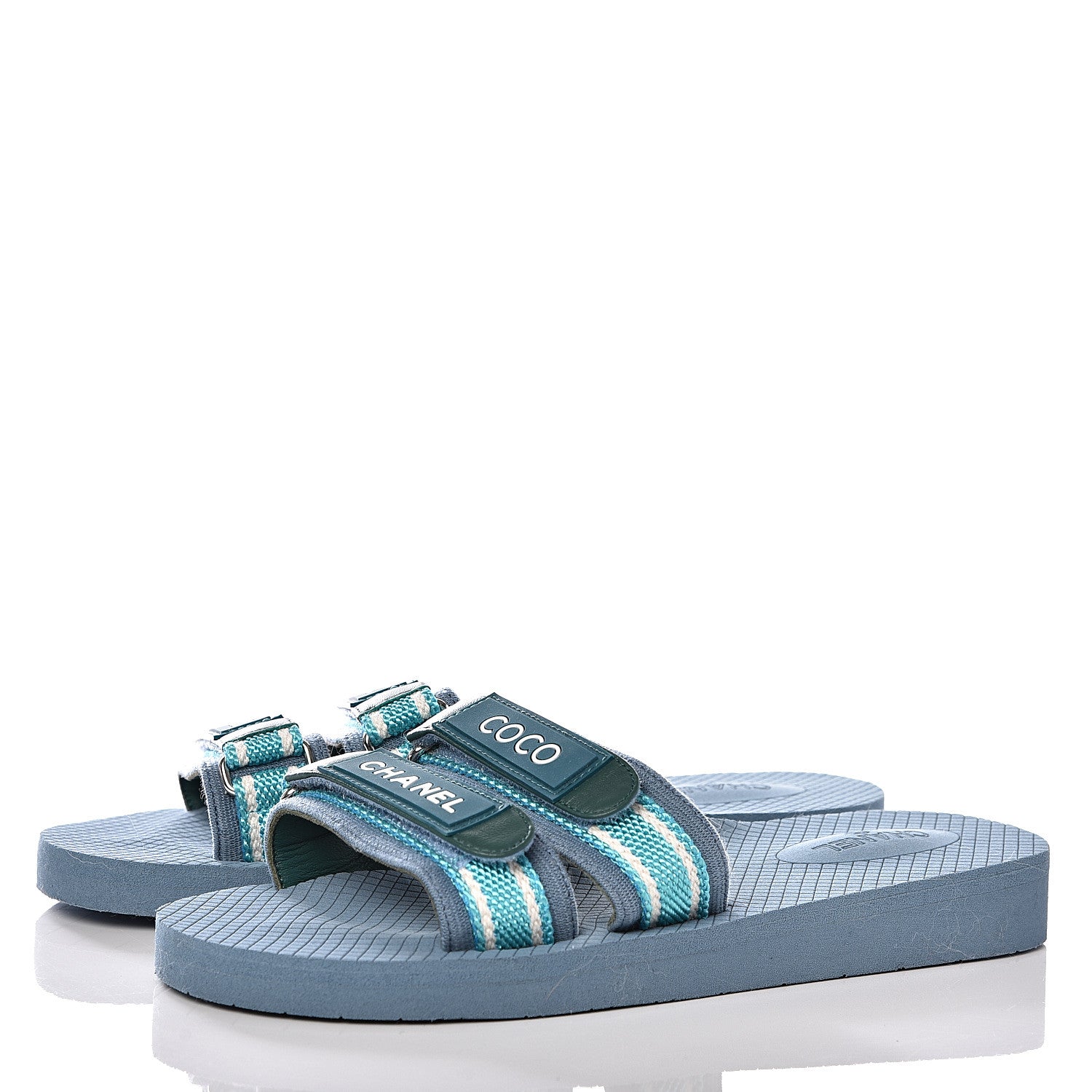 Chanel Fabric Rubber Coco Slides 38 Blue 3 of 8