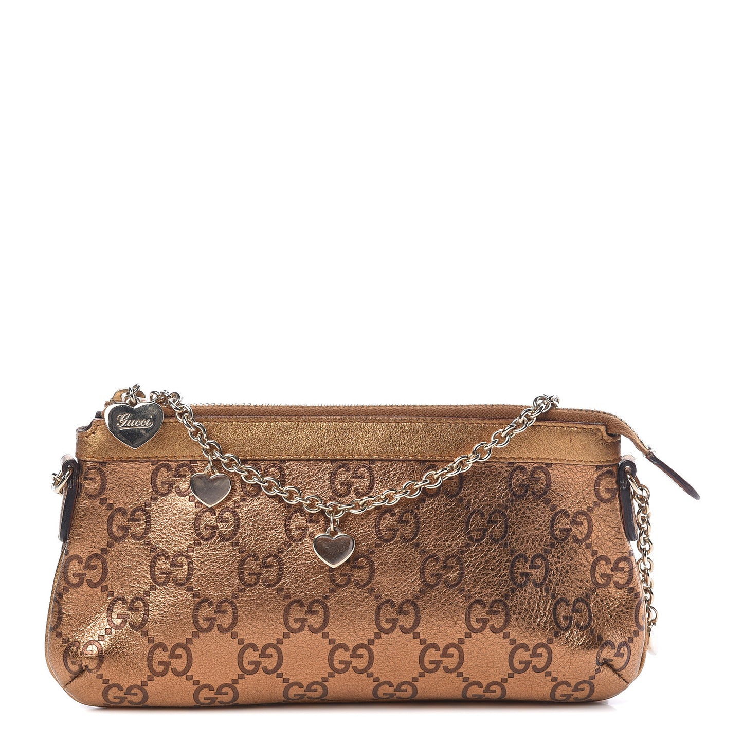 Metallic Guccissima Heart Chain Pochette Bronze
