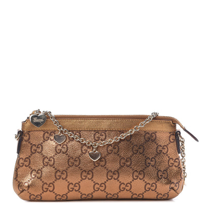Gucci Metallic Guccissima Heart Chain Pochette Bronze 1 of 10