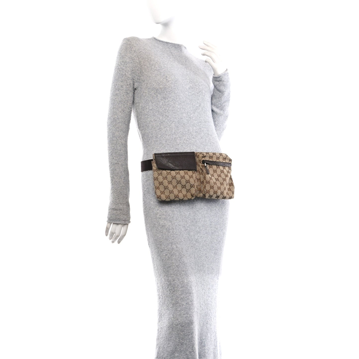 GG Monogram Double Pocket Belt Bag Dark Brown