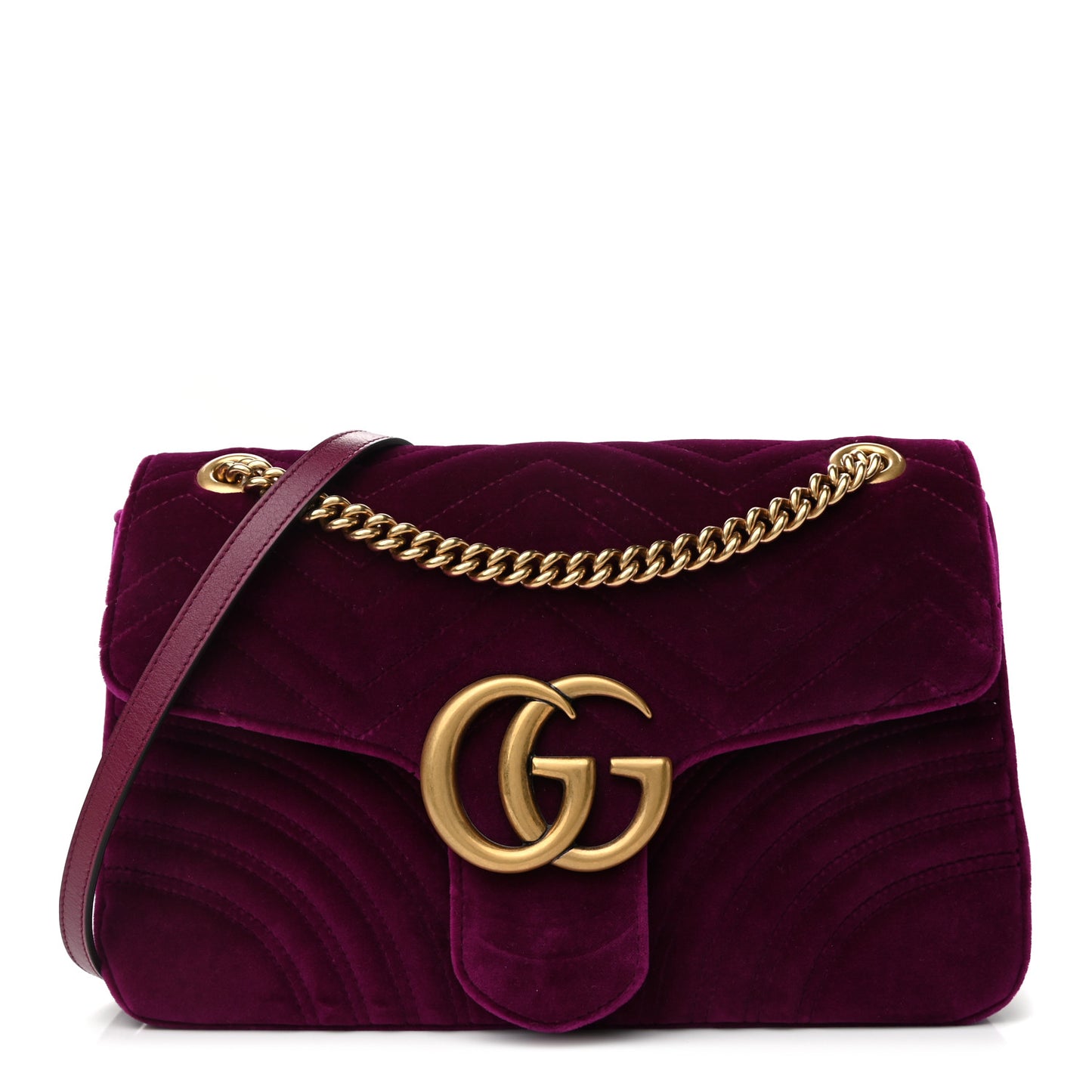 Velvet Matelasse Medium GG Marmont Shoulder Bag Fuchsia Violet Cyclamen