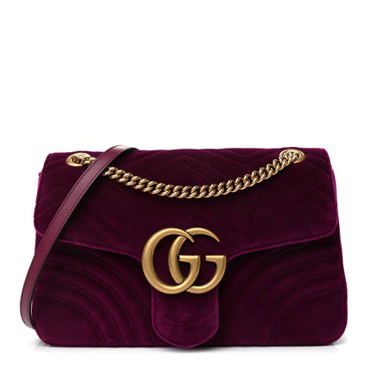 Gucci Velvet Matelasse Medium GG Marmont Shoulder Bag Fuchsia Violet Cyclamen 1 of 11