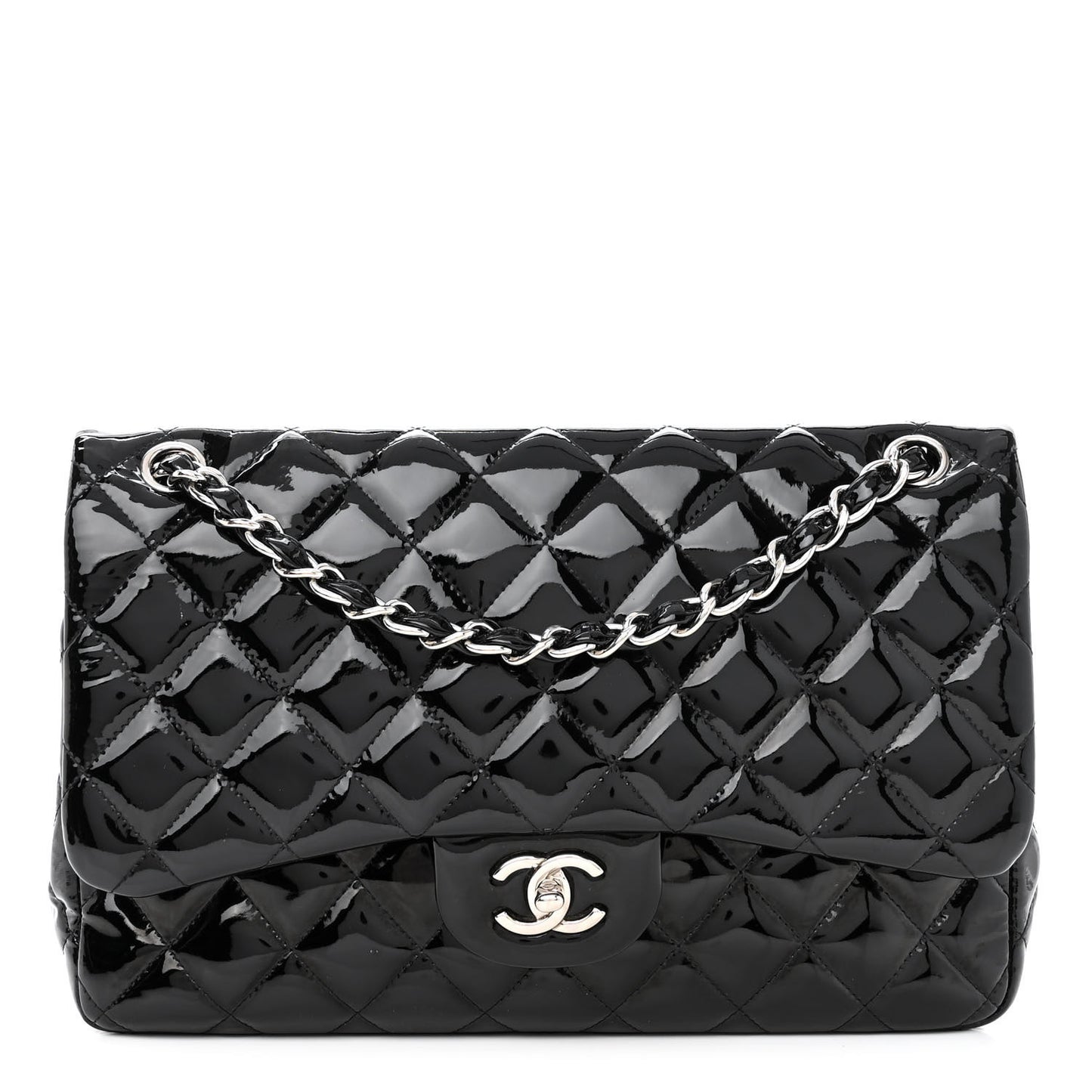Patent Quilted Jumbo Double Flap Black