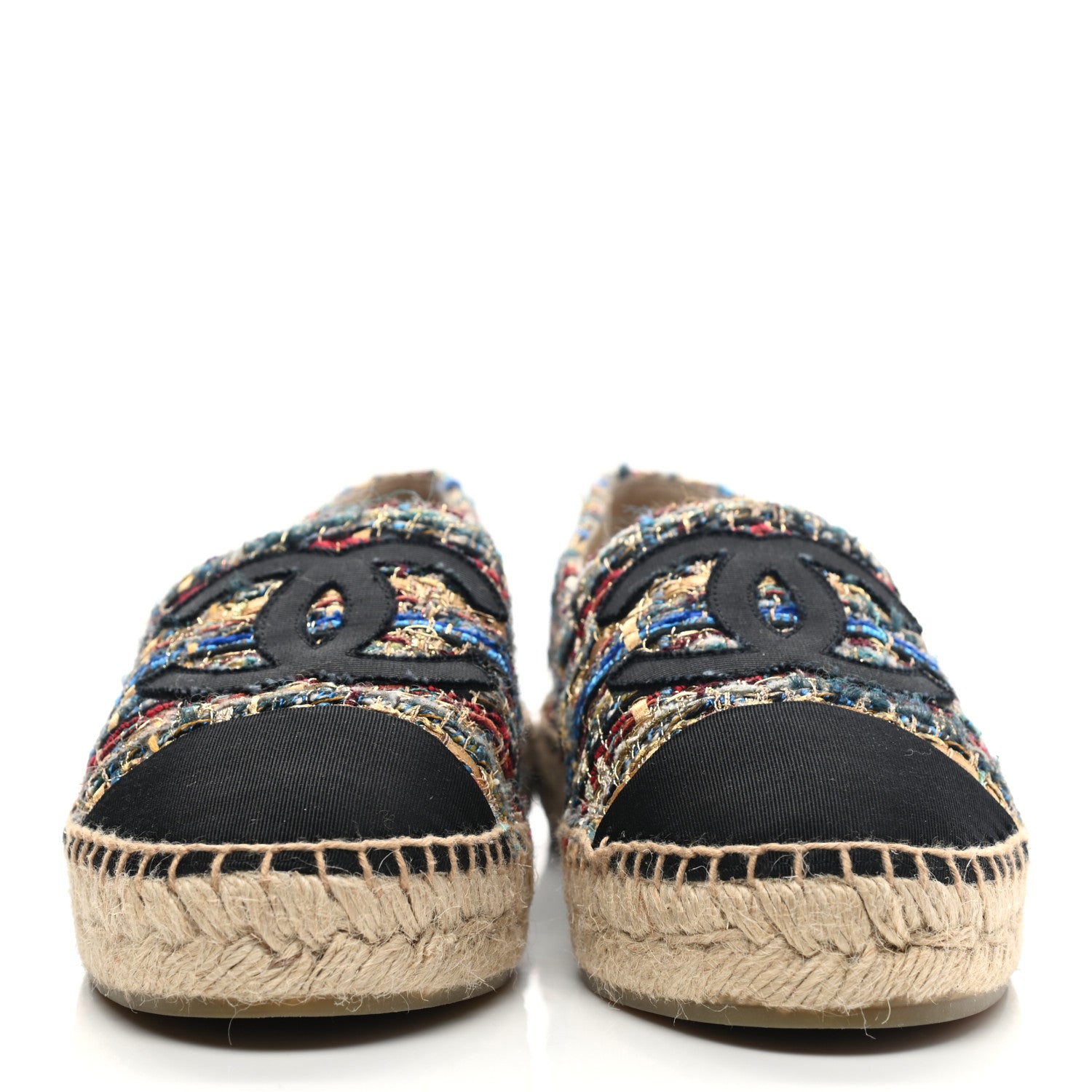 Chanel Tweed Grosgrain CC Espadrilles 37 Multicolor Black 2 of 11