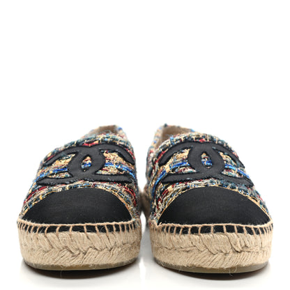 Chanel Tweed Grosgrain CC Espadrilles 37 Multicolor Black 2 of 11