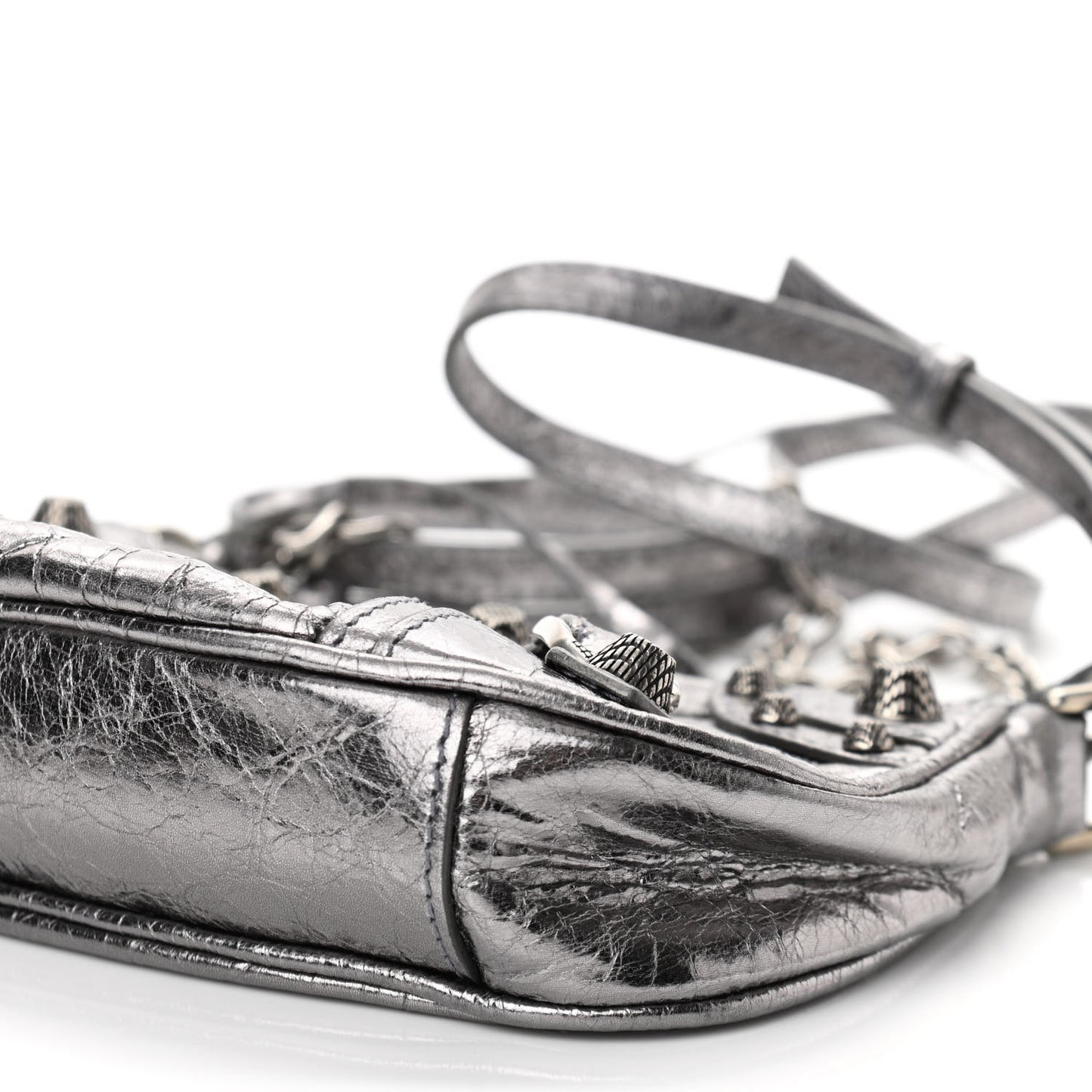 Metallic Agneau Arena Le Cagole Purse With Chain Mini Silver