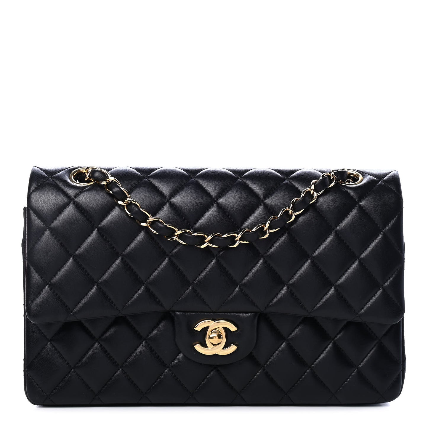 Lambskin Quilted Medium Double Flap Black