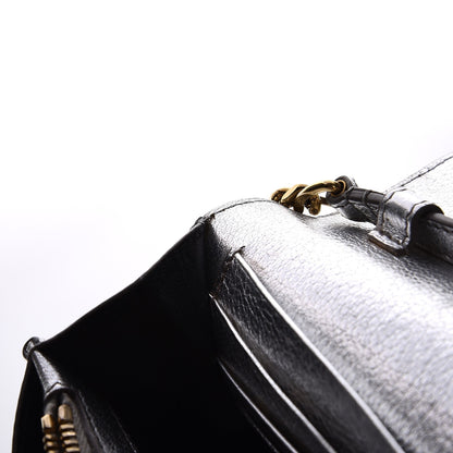 Saint Laurent Grained Metallic Calfskin Monogram Chain Wallet Argento 15 of 19