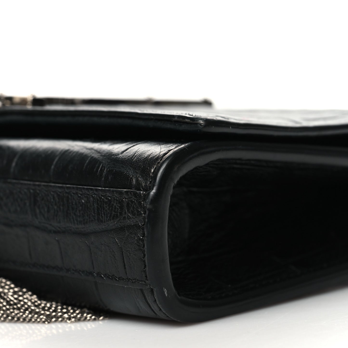 Calfskin Crocodile Embossed Small Classic Monogram Kate Tassel Satchel Black