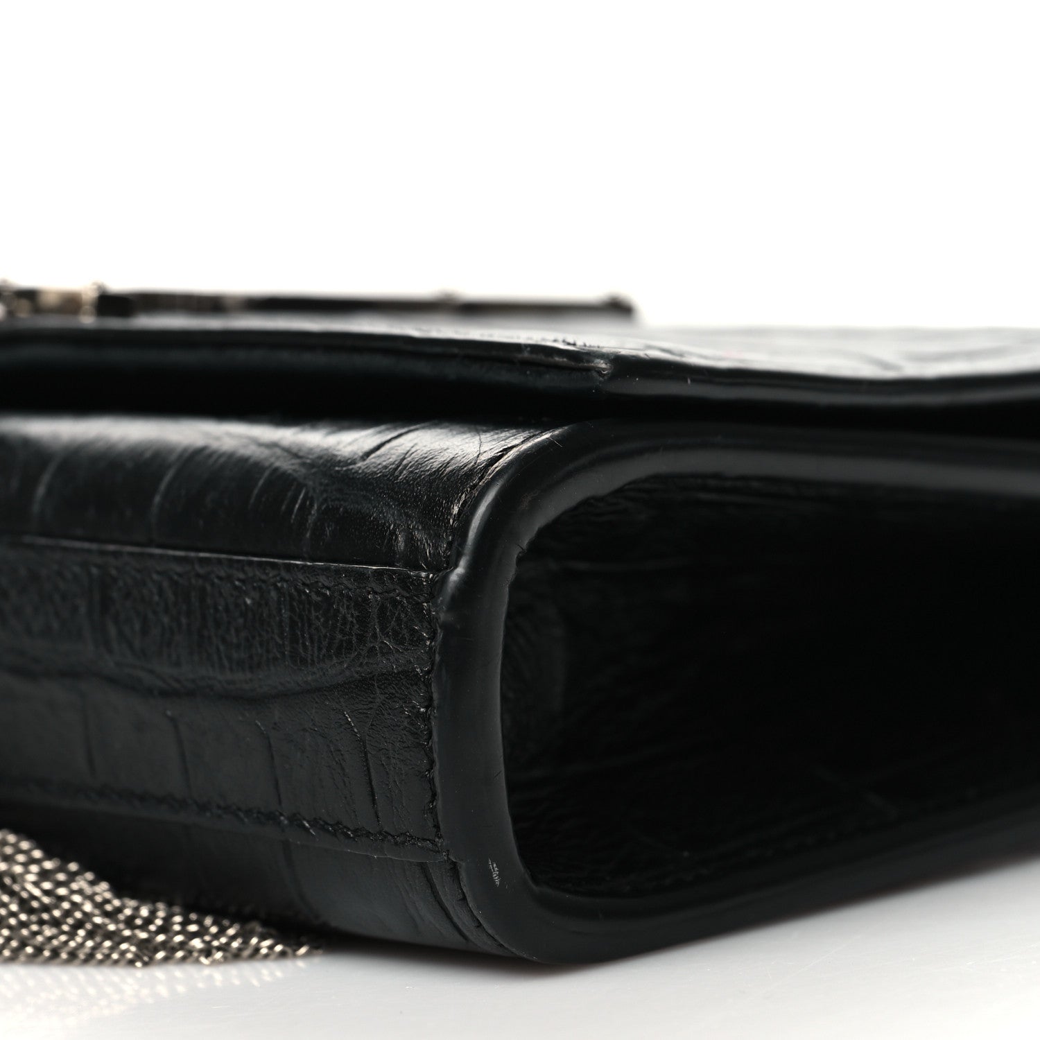 Saint Laurent Calfskin Crocodile Embossed Small Classic Monogram Kate Tassel Satchel Black 9 of 11