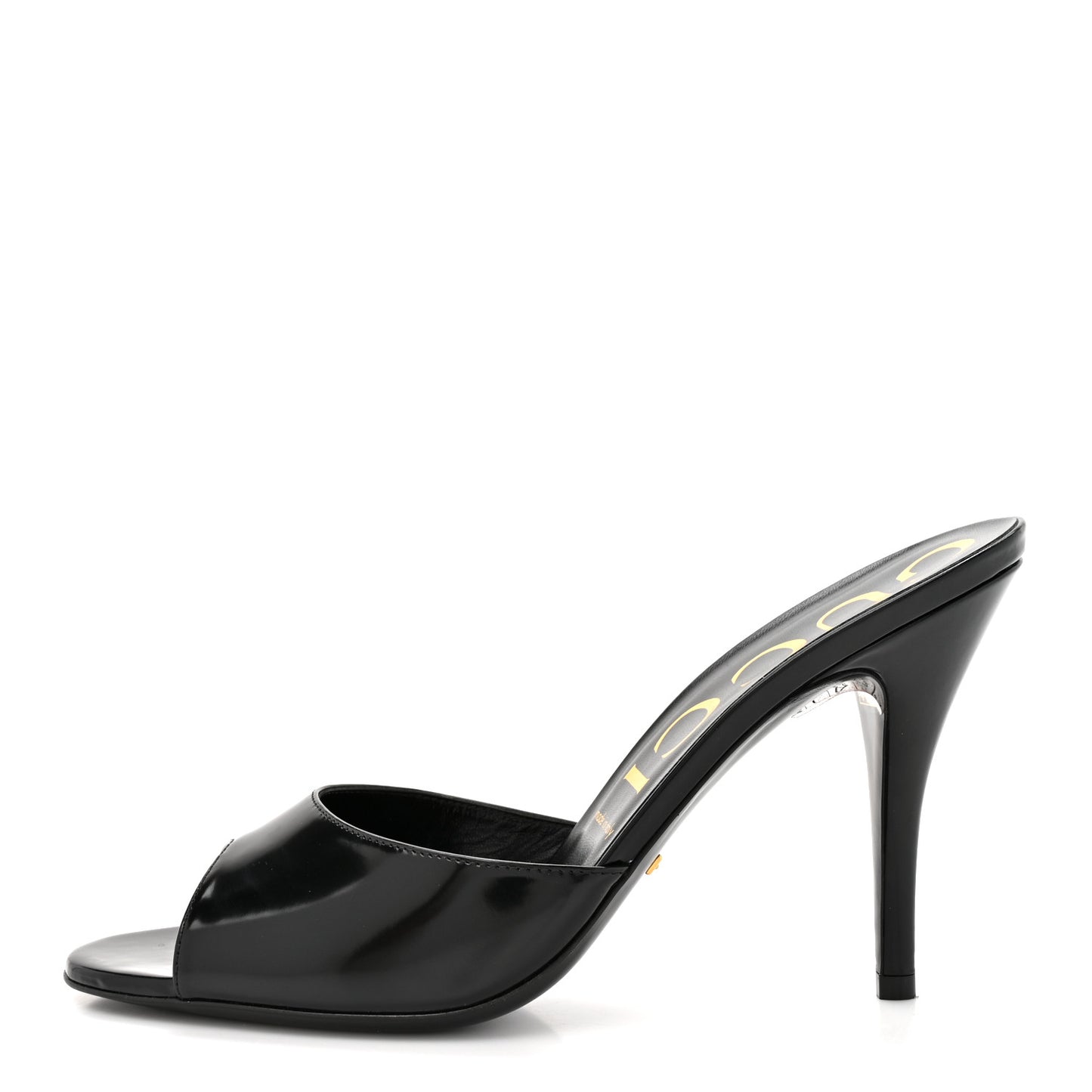 Polished Calfskin Scarlet Heel Slide Sandals 36 Black