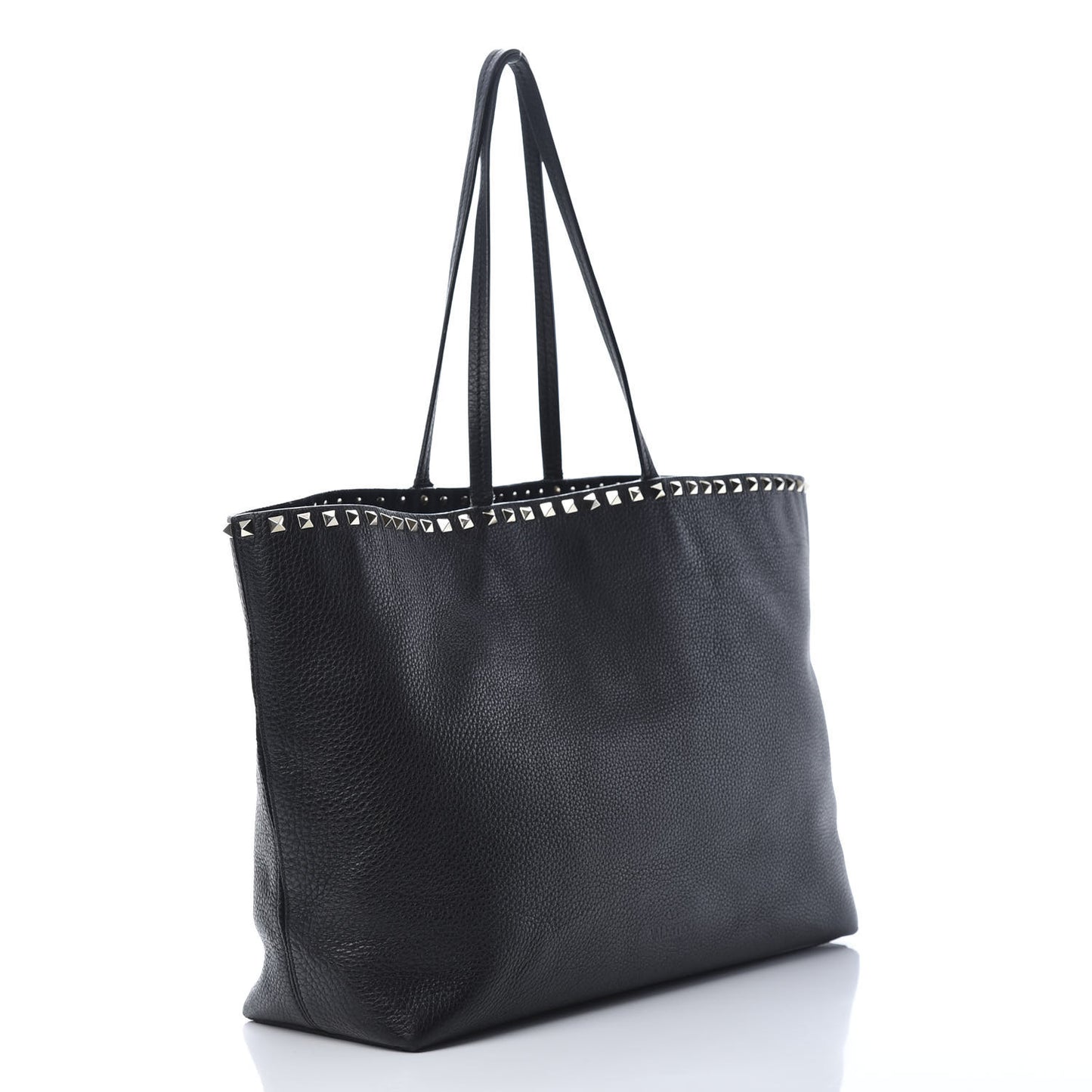 Grained Calfskin Rockstud Shoulder Tote Black