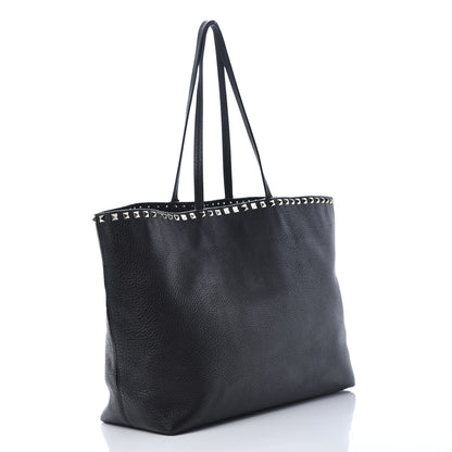 Valentino Garavani Grained Calfskin Rockstud Shoulder Tote Black 3 of 18
