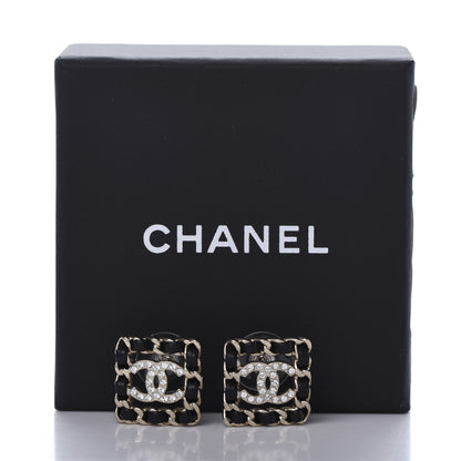 Chanel Crystal Lambskin Chain Sergeant Stud Earrings Black Gold 5 of 5