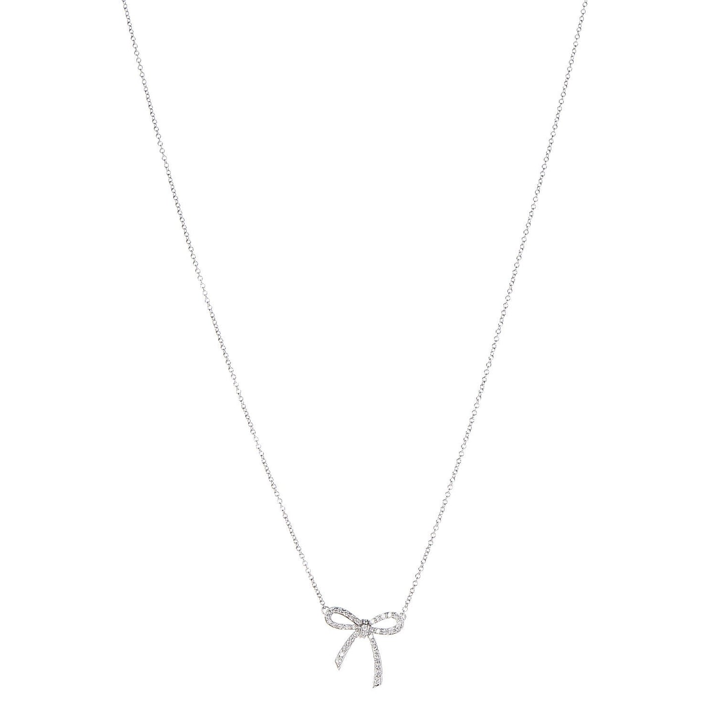 Platinum Diamond Mini Bow Pendant Necklace