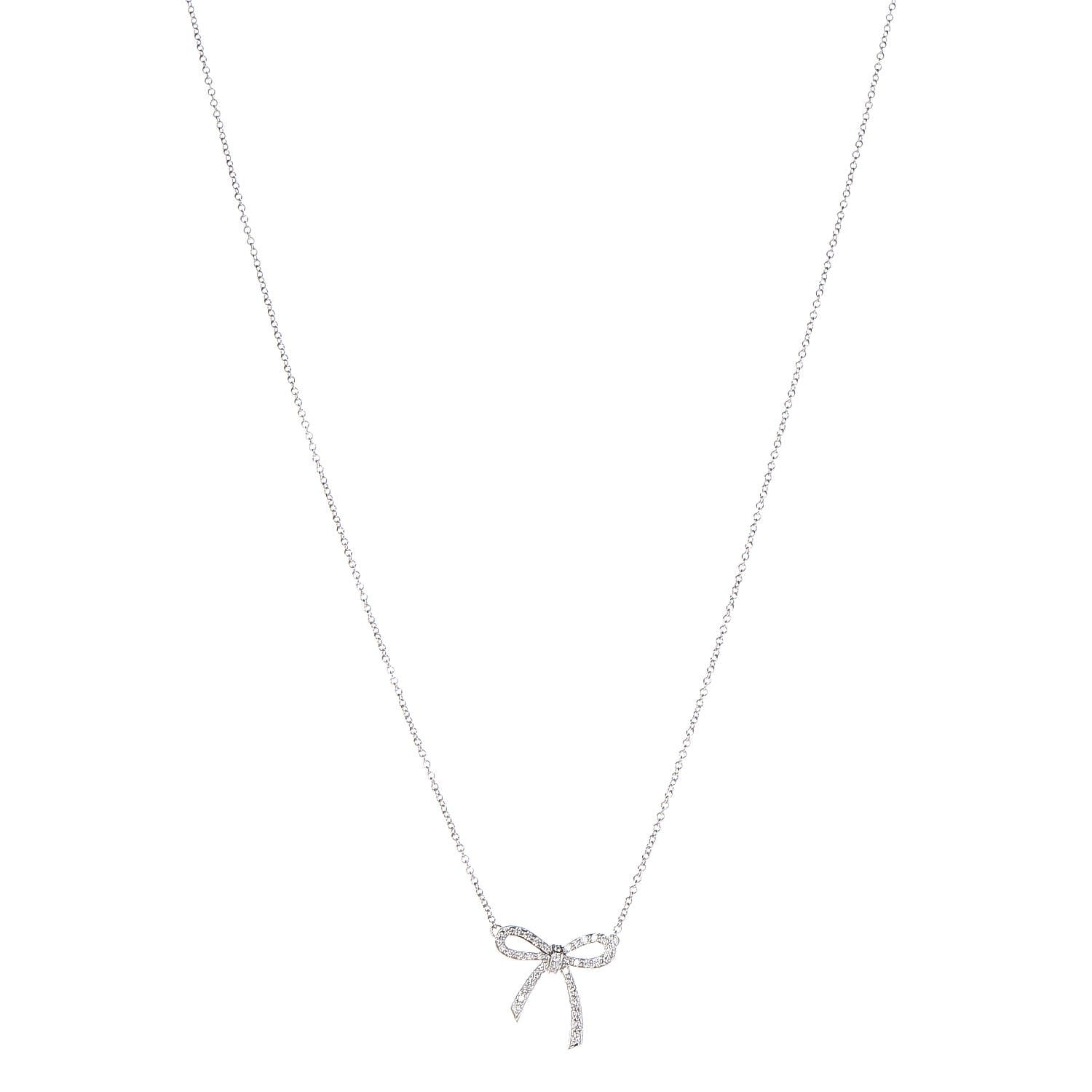 Tiffany Platinum Diamond Mini Bow Pendant Necklace 1 of 6