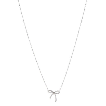 Tiffany Platinum Diamond Mini Bow Pendant Necklace 1 of 6