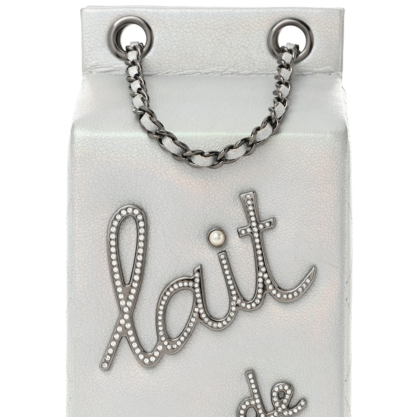 Metallic Goatskin Lait de Coco Milk Carton Bag Silver