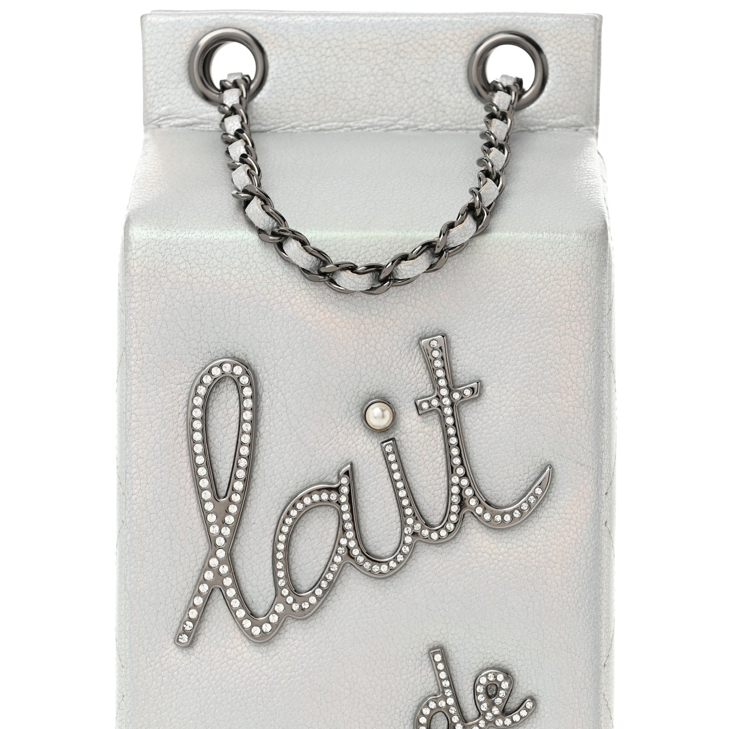 Chanel Metallic Goatskin Lait de Coco Milk Carton Bag Silver 8 of 10