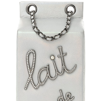 Chanel Metallic Goatskin Lait de Coco Milk Carton Bag Silver 8 of 10