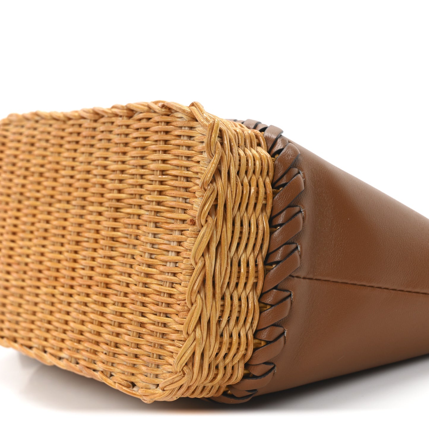 Calfskin Wicker Triomphe Wristlet Pouch Tan Natural