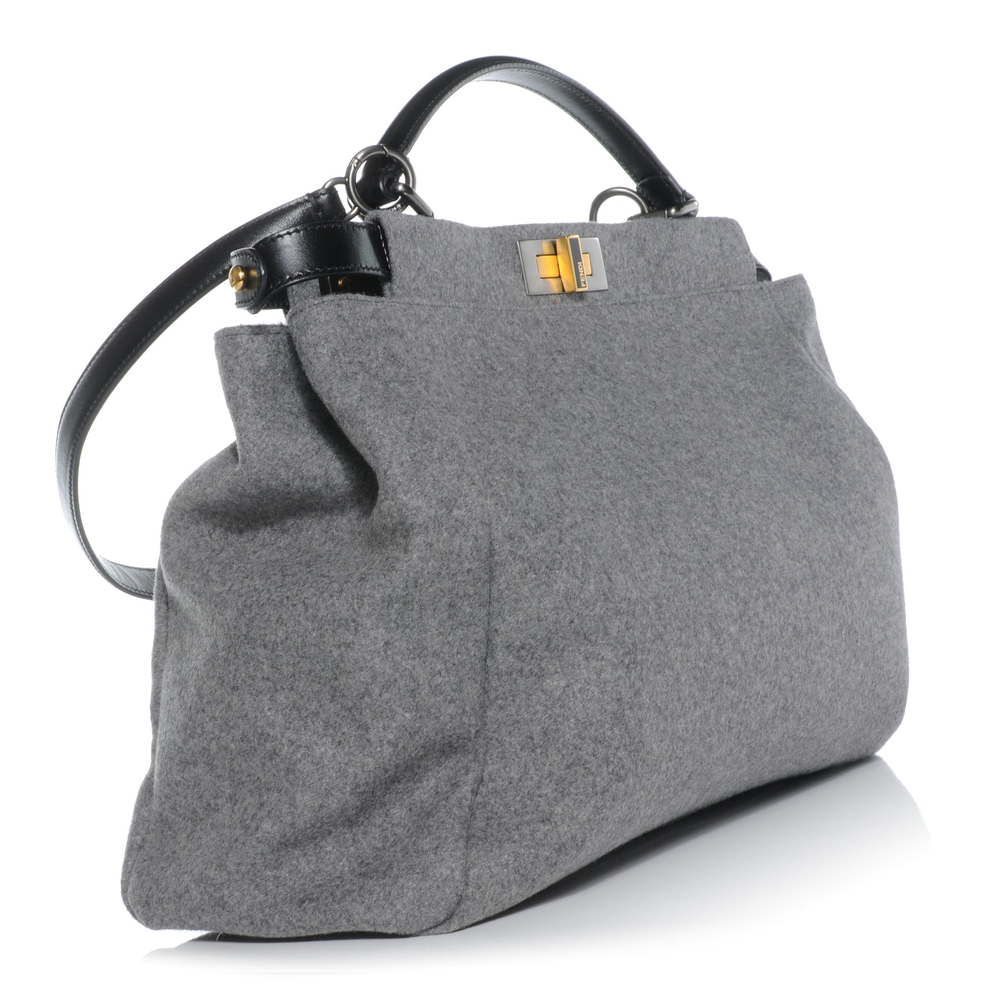 Fendi Flannel Large Peekaboo Iconic Satchel Grey 3 of 9