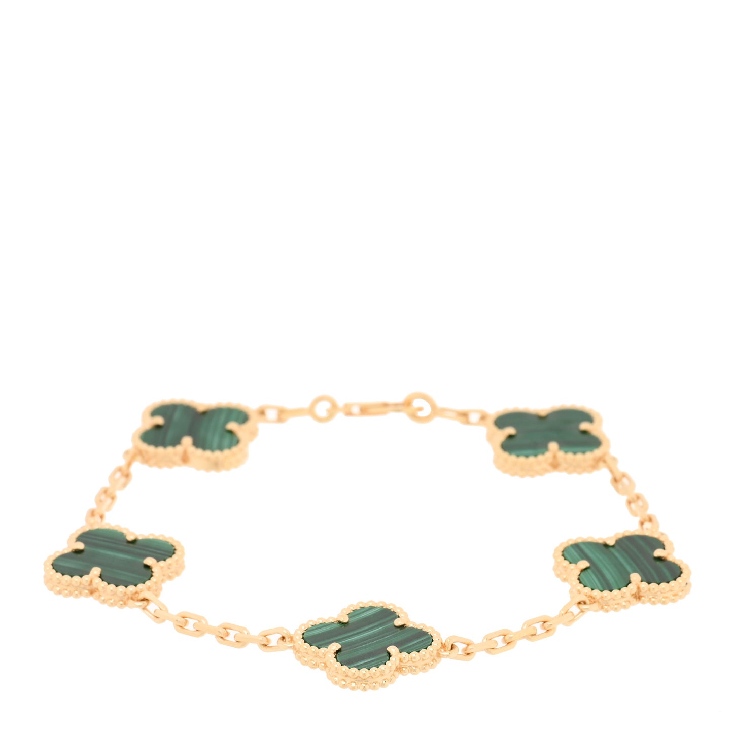 18K Yellow Gold Malachite 5 Motifs Vintage Alhambra Bracelet