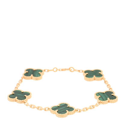 Van Cleef & Arpels 18K Yellow Gold Malachite 5 Motifs Vintage Alhambra Bracelet 1 of 4