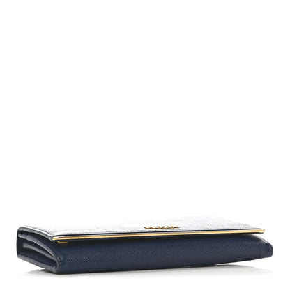 Prada Saffiano Metal Bar Continental Flap Wallet Bluette 3 of 11