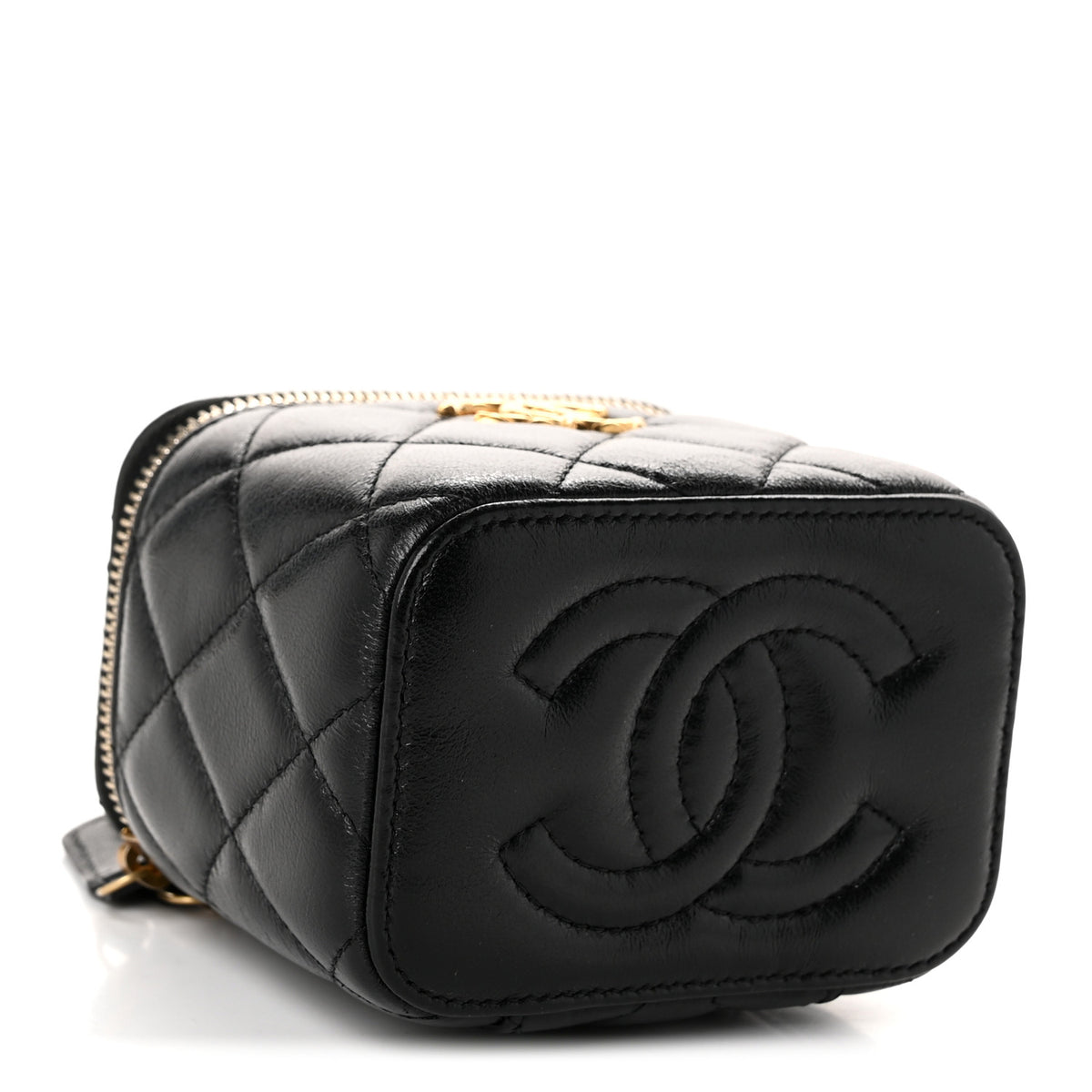 Chanel Shiny Lambskin Quilted CC Mini Vanity Case With Chain Black 4 of 10