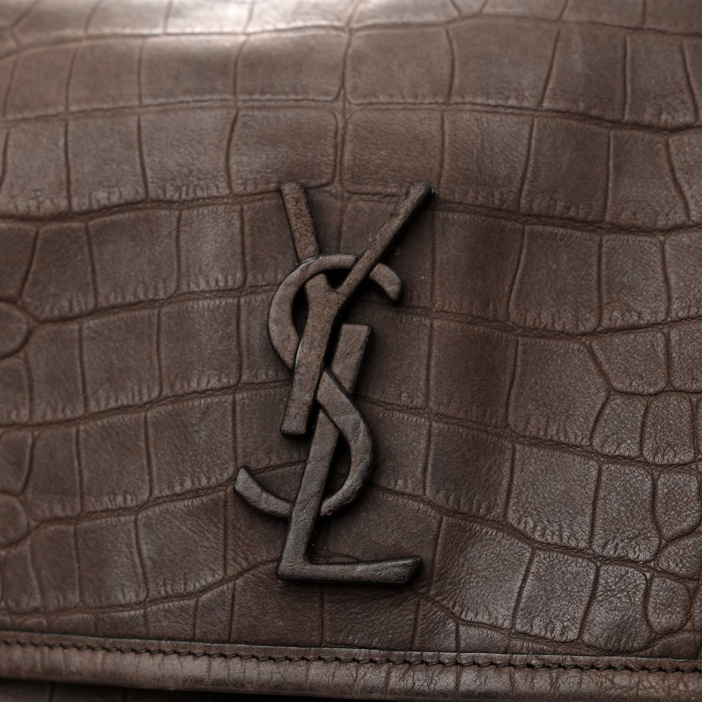 Nubuck Crocodile Embossed Monogram Medium Niki Chain Satchel Wood
