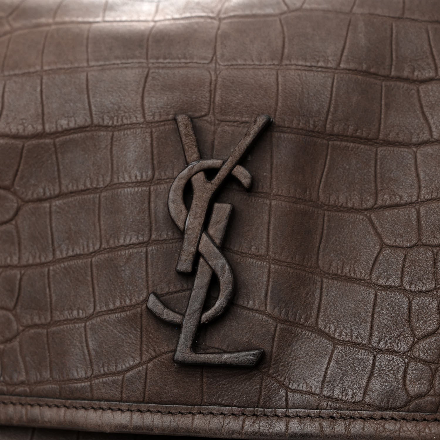 Saint Laurent Nubuck Crocodile Embossed Monogram Medium Niki Chain Satchel Wood 11 of 11